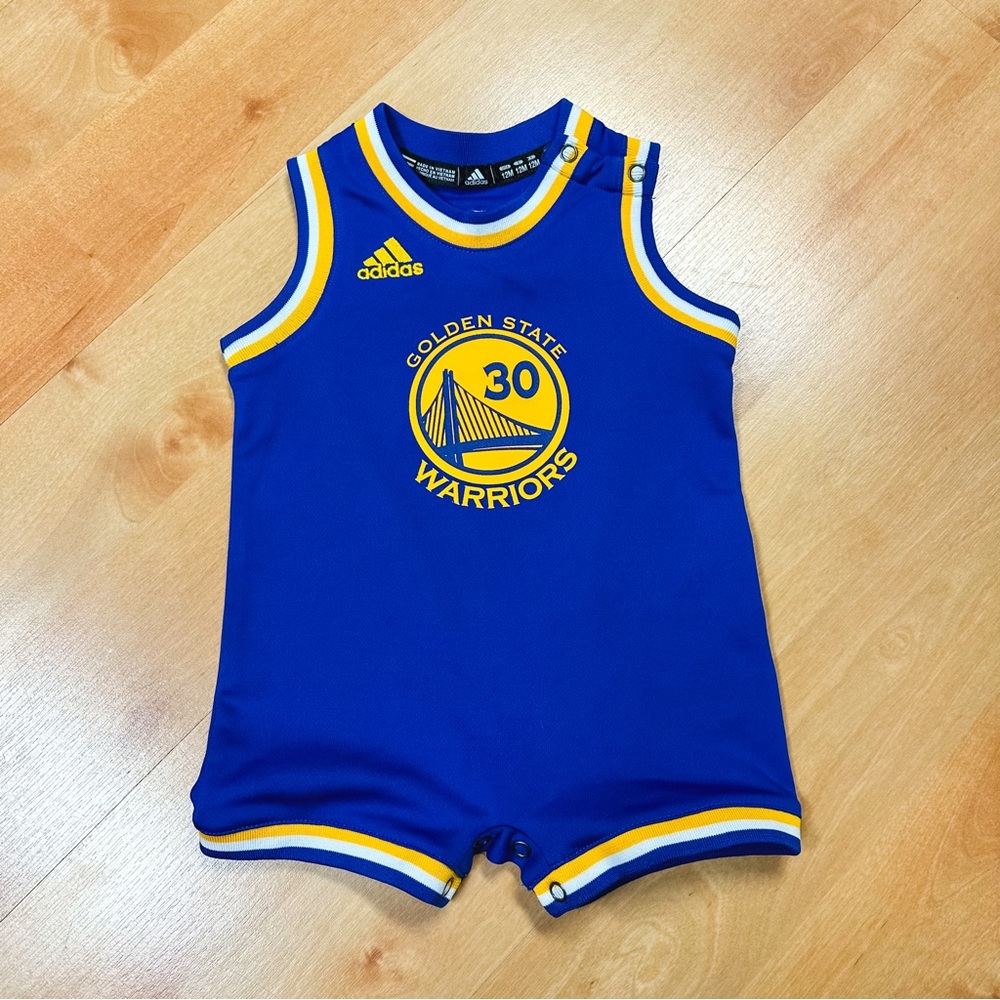 Adidas Blue & Gold NBA Golden State Warriors Steph Curry Jersey Romper Size 12M - Picture 2 of 7